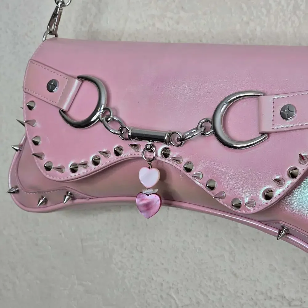 Paris Hilton Custom Iridescent Pink Studded Shoulder Bag with Charms